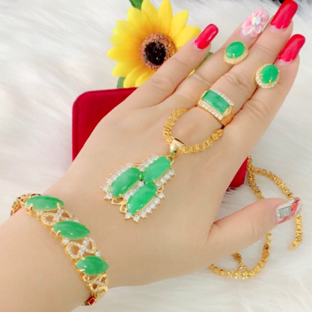 Xét bset bộ trang sức cao cấp 5 món dát vàng 18k mẫu mới