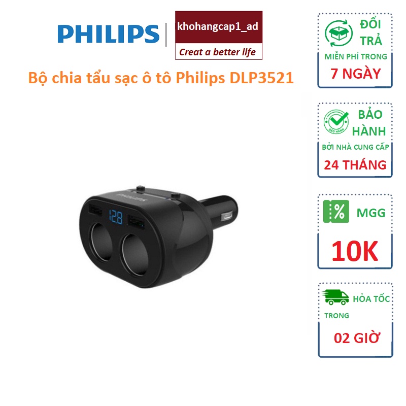 Bộ chia tẩu sạc Philips cao cấp DLP3521 (Màu đen)- Khohangcap1_ad