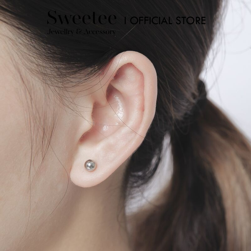 Khuyên Bi Titan Sweetee, Bông Tai Bi Chốt Bi xoáy Vặn Chắc Chắn - giá 1 chiếc