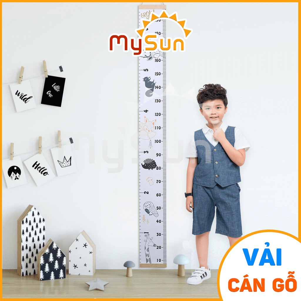 Thước đo chiều cao 2m cho bé KHÔNG decal dán tường, mẫu Vải Canvas &amp; Nẹp GỖ cao cấp - MYSUN