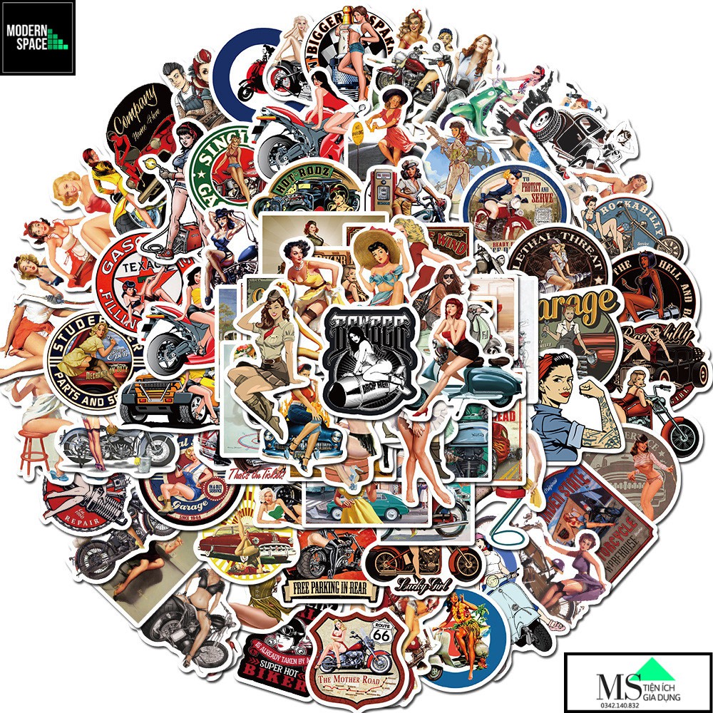Sticker PVC Sexy Girl ST-137 - Cả bộ 100 Hình dán Stickers Chống nước Dán xe Dán Mũ bảo hiểm Vali Laptop Điện thoại
