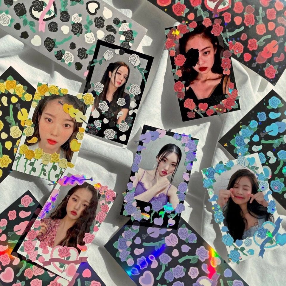 Sticker họa tiết hoa hồng ánh laser dùng trang trí