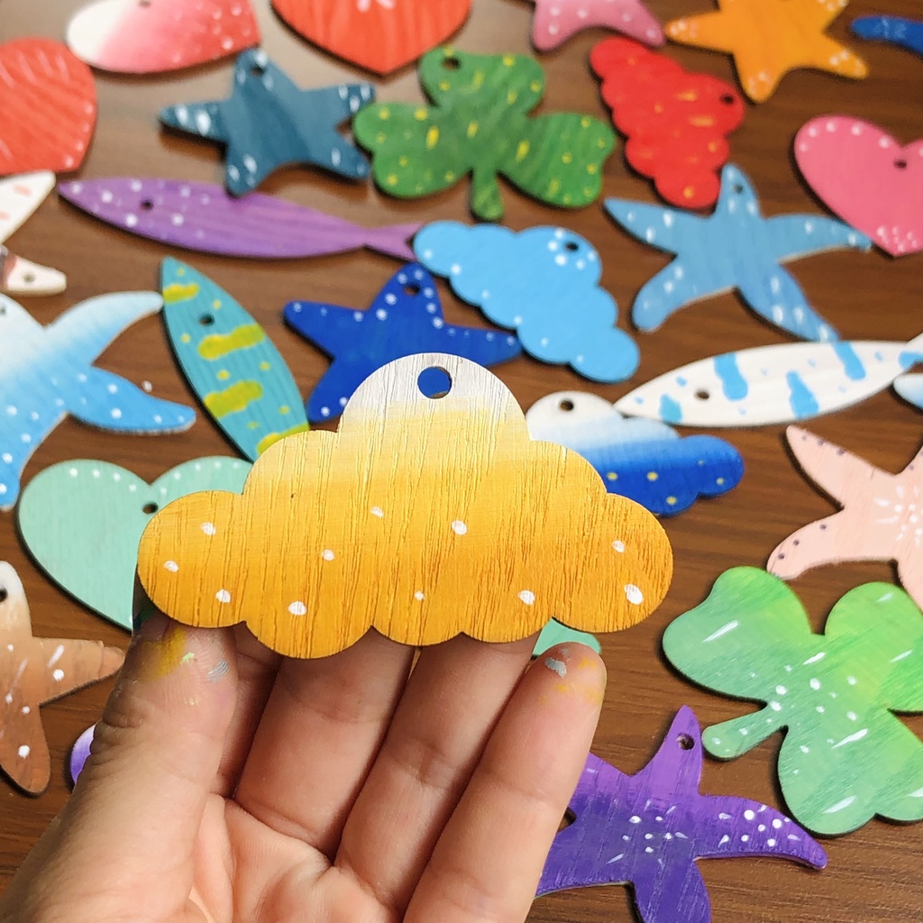 Họa tiết handmade gỗ 5K đã tô màu thủ công hoàn thiện trang trí nhà cửa, dán tường, treo trang trí siêu xinh