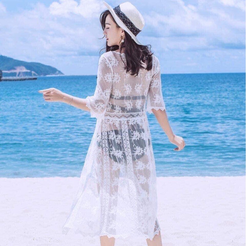 Áo khoác ren lưới kimono đi biển (màu trắng) | BigBuy360 - bigbuy360.vn