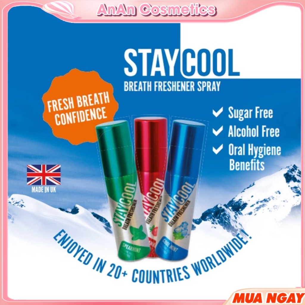 Chai xịt thơm miệng Staycool nhập khẩu Anh Quốc Giúp hơi thở bạn thơm mát cả ngày- 𝐀𝐧𝐀𝐧 𝐂𝐨𝐬𝐦𝐞𝐭𝐢𝐜𝐬