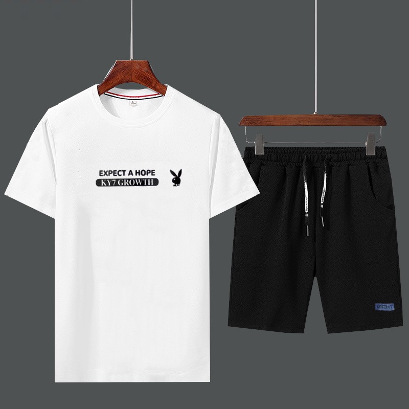 Set Bộ 2 Món Quần Shorts + Áo Thun Nam Chất Vải Thun CB2_MAT170TH_MSH002THDEF6 (Thỏ Hope + Trơn Logo Xanh)