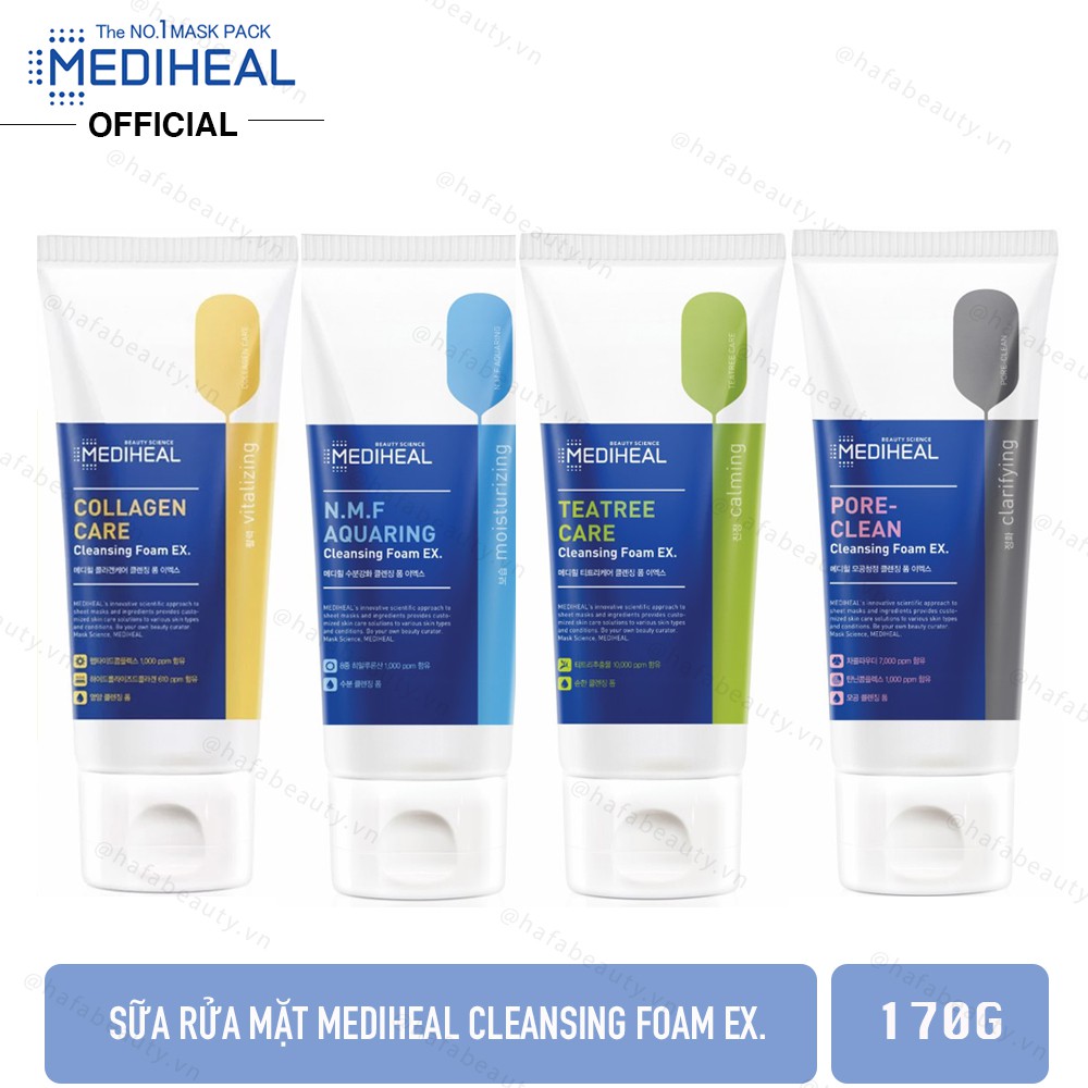 Sữa rửa mặt Mediheal Cleansing Foam 170ml (Teatree Care, Pore-Clean, N.M.F Aquaring, Collagen) - HAFA BEAUTY