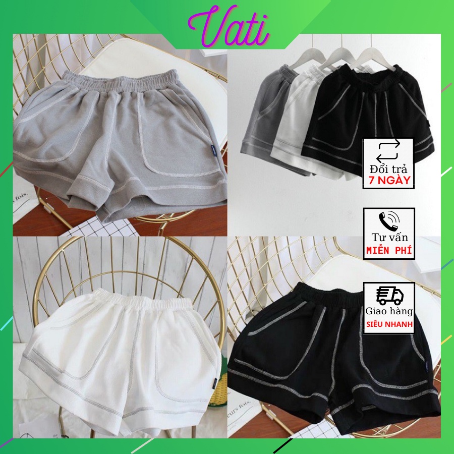 Quần Short Nữ Chỉ Nổi Unisex Cao Cấp ,Chất Liệu Cotton Thun Co Dãn 3 Màu (Đen,Xám,Trắng)-VATI