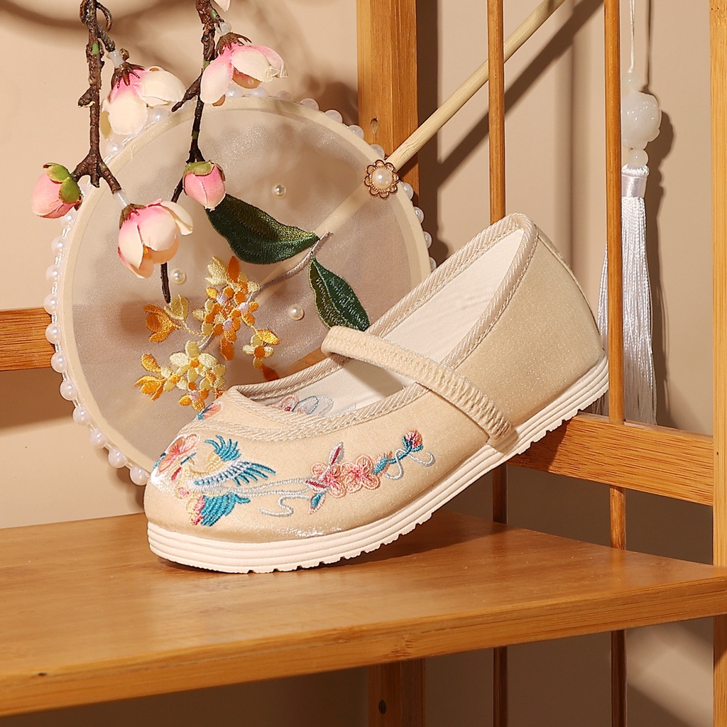 Giày búp bê CHEERFUL MARIO thêu họa tiết phong cách Bắc Kinh cổ điển thời trang cho bé gái