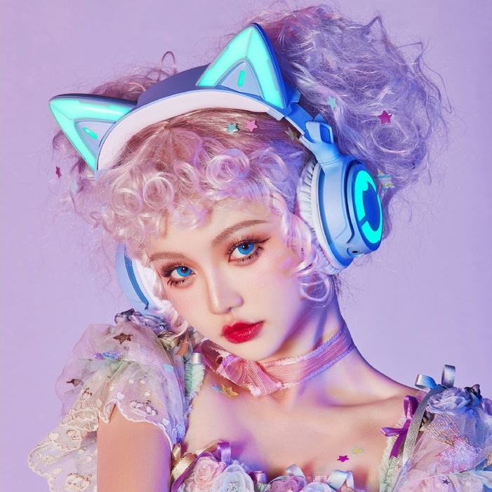 Tai nghe tai mèo Demon Dance YOWU Cat Ear Headphone 4 phiên bản Blue.