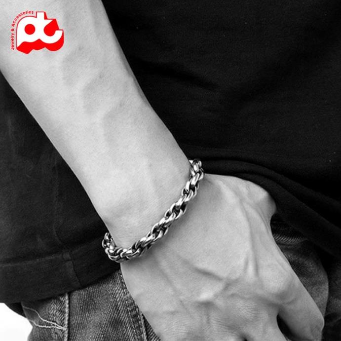 Lắc tay nam cao cấp rẻ đẹp kiểu bông dừa thời trang titan thép không gỉ PT JEWELRY cỡ 11mm màu trắng PTLTNA18