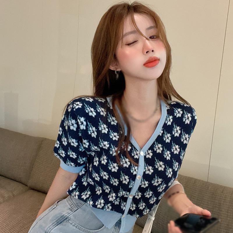 Áo Cardigan Ngắn Tay In Họa Tiết Phong Cách Hàn Quốc Dành Cho Nữ