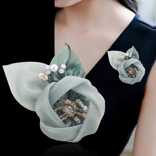 Cài áo hoa voan xanh lá/ Hoa voan cài áo/ Hoa cài áo trẻ em/ Phụ kiện thời trang/ Hoa cài áo xanh lá