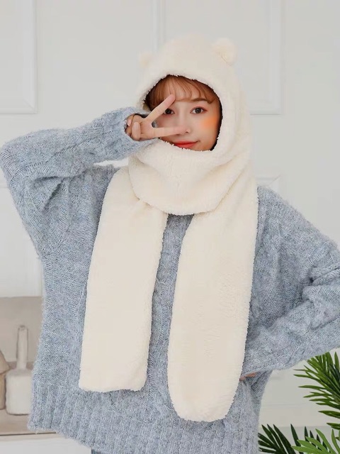 Sẵn hàng | Mũ Gấu kèm khăn bông Hai Tai Xinh Xắn Siêu Cute mũ gấu jennie | BigBuy360 - bigbuy360.vn