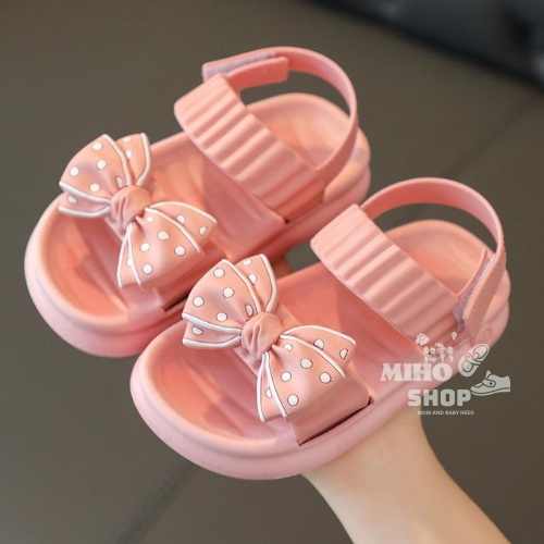Giày Sandal Quai Dán Nơ Chấm Bi Cực Mềm Mại Êm Chân Cho Bé