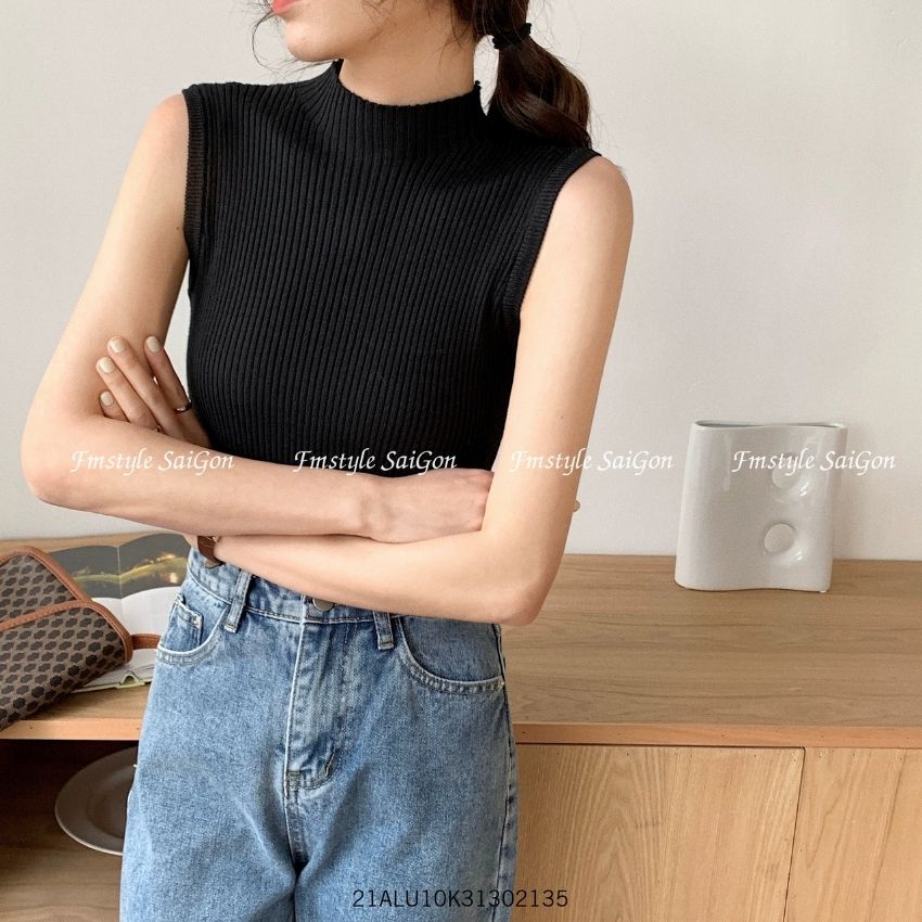 Áo len sọc tăm sát nách cổ trụ trơn cộc tay hàn quốc ulzzang thu đông Fmstyle Saigon 21ALU10K31302
