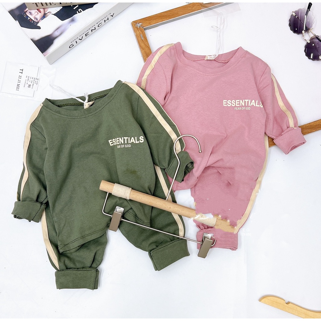 Quần áo thu đông bé trai, bé gái, bộ quần áo dài tay chất cotton zip Essen chạy sọc khỏe khoắn cho bé