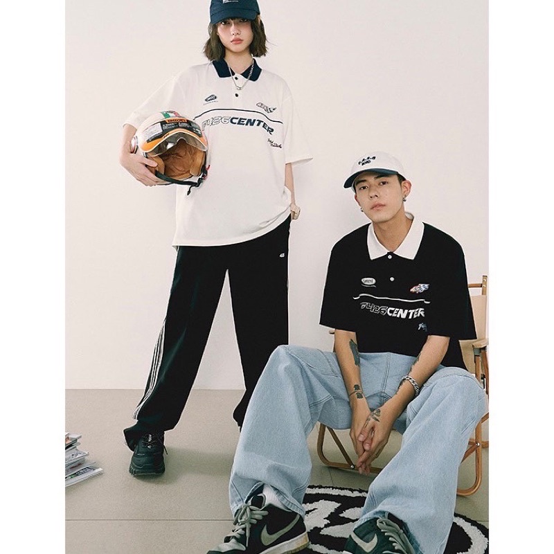 Áo polo nam nữ,in chữ Center thiết kế 2 màu