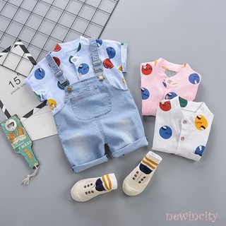 Set áo sơ mi ngắn tay kèm quần ngắn denim cho bé trai/bé gái