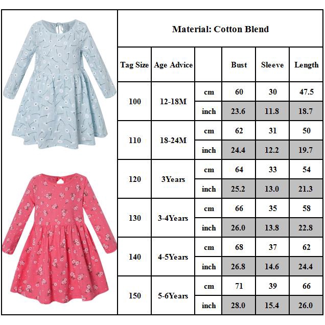 Váy Công Chúa Bé gái Dài Tay Hàng Có Sẵn Đầm Tay Dài In Họa Tiết Cho Bé Dự Tiệc Ngày Lễ Hội