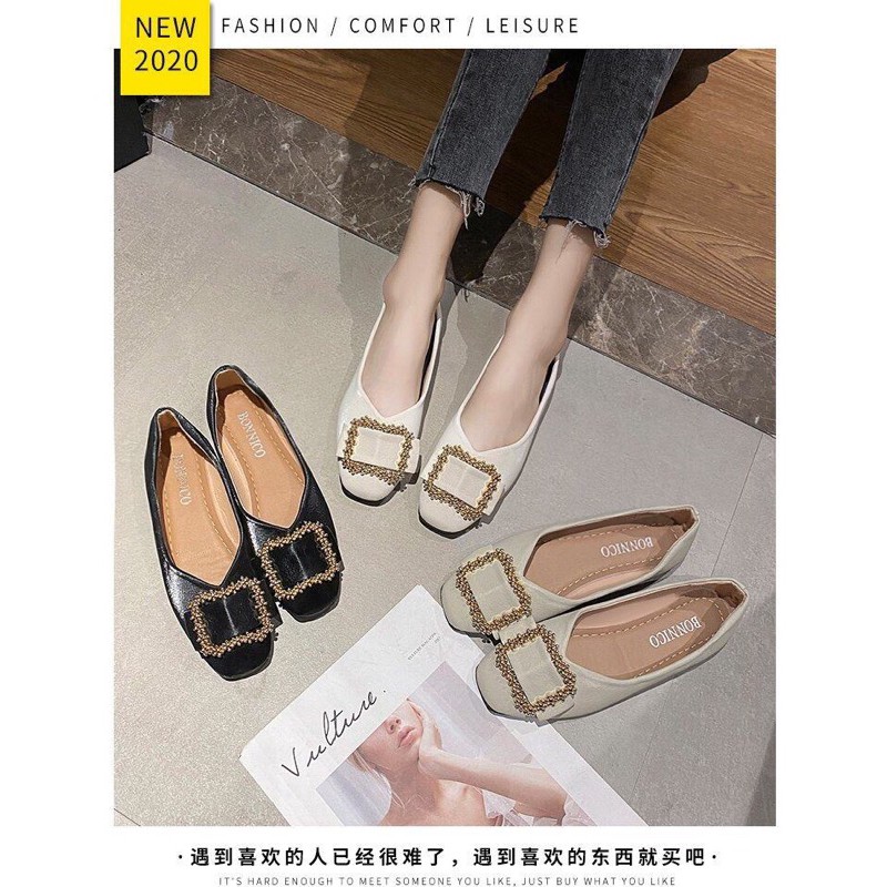 (HÀNG CÓ SẴN) Giày búp bê da mềm khoá đá vuông BIG SIZE 35-43