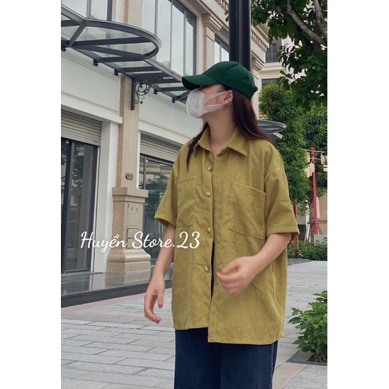 Áo sơ mi nhung tăm tay ngắn , Áo sơ mi ngắn tay freesize