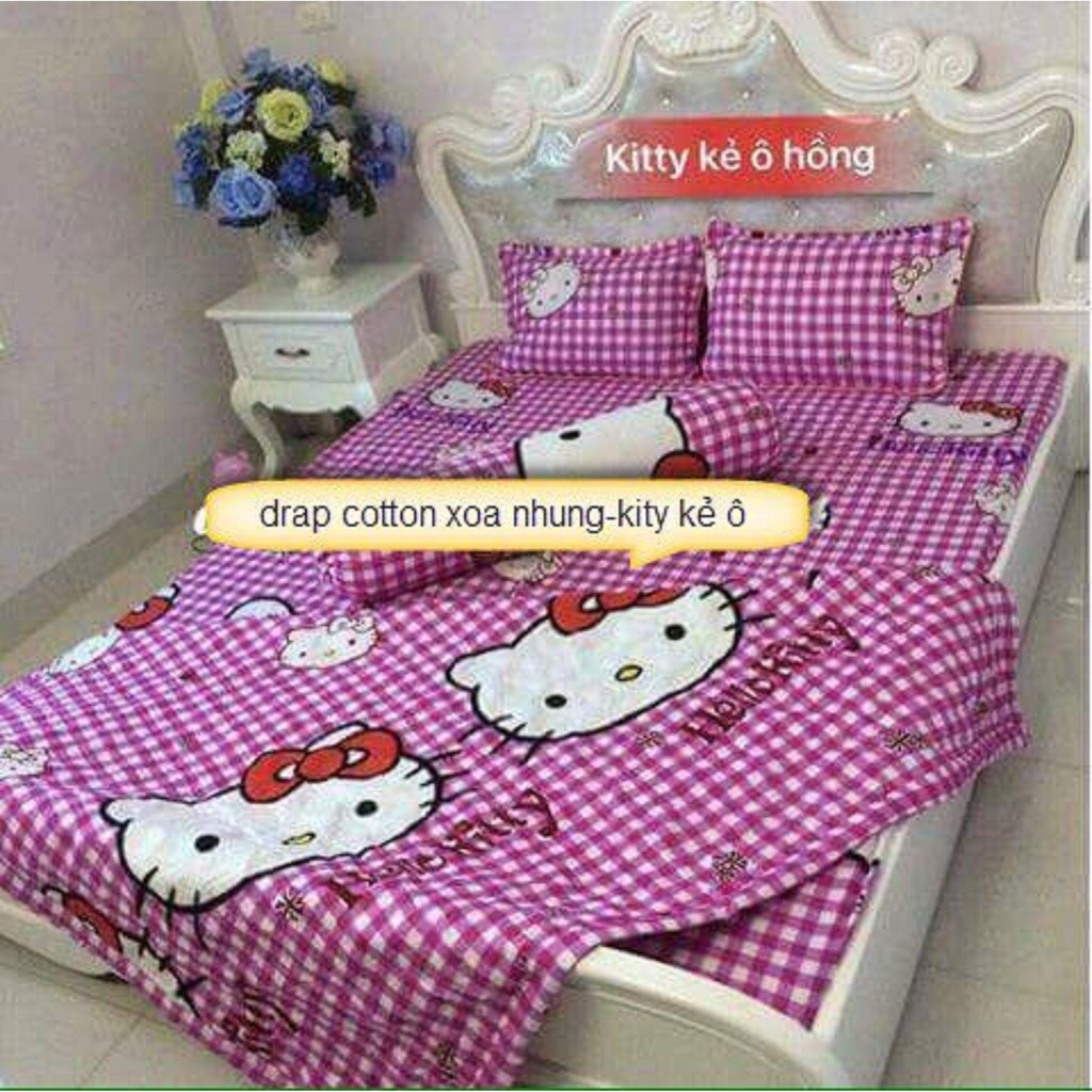 Bộ drap giường coton nhung Hello Kitty (chọn mẫu)