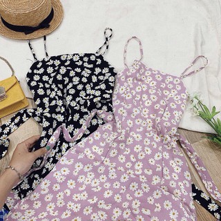 ĐẦM HOA CÚC 2 DÂY CỘT NƠ LƯNG 2 màu