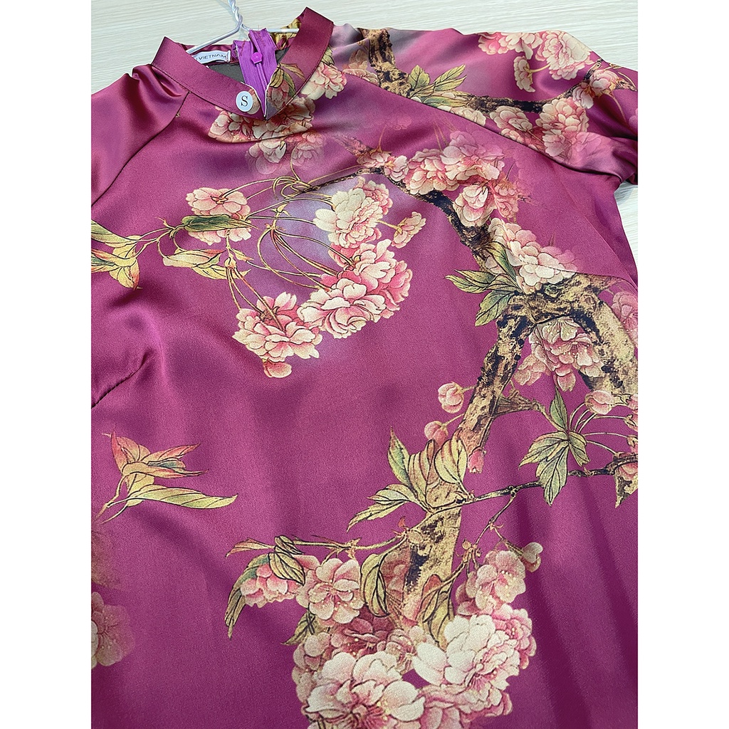 Áo dài Tết cách tân lụa TAY LOE in hoa Tết siêu xinh