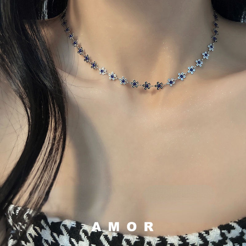 Vòng Cổ Mặt Hoa Nhỏ Màu Xanh Dương Thời Trang Mùa Hè 2022 Sang Trọng Cho Nữ