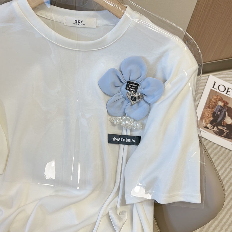 Áo Thun Trắng Tay Ngắn Dáng Rộng In Họa Tiết Hoa Thời Trang Mùa Hè Cho Nữ