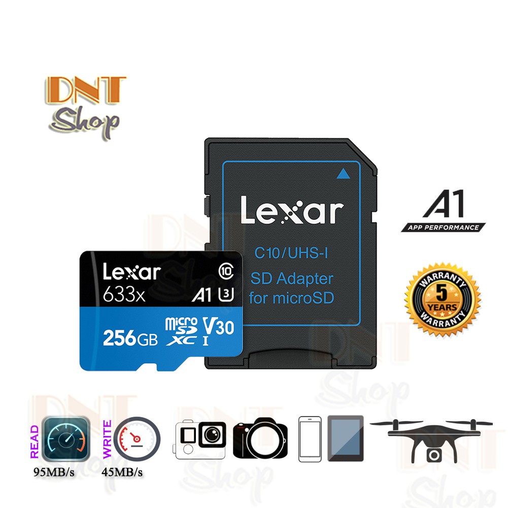 Thẻ nhớ MicroSDXC Lexar 256GB A1 V30 U3 4K 633x 95MB/s - With Adapter