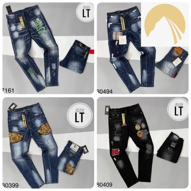 🤶 Quần Jean DSQ Thêu Logo Vá Gối - Quần Jean Thêu Cánh Chim Kim Sa - Quần Bò DSQ Đẹp Cho Nam 🤶