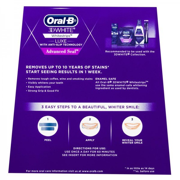 Miếng dán trắng răng Oral-B 3d White, giúp tăng khả năng trắng bóng răng tự nhiên.