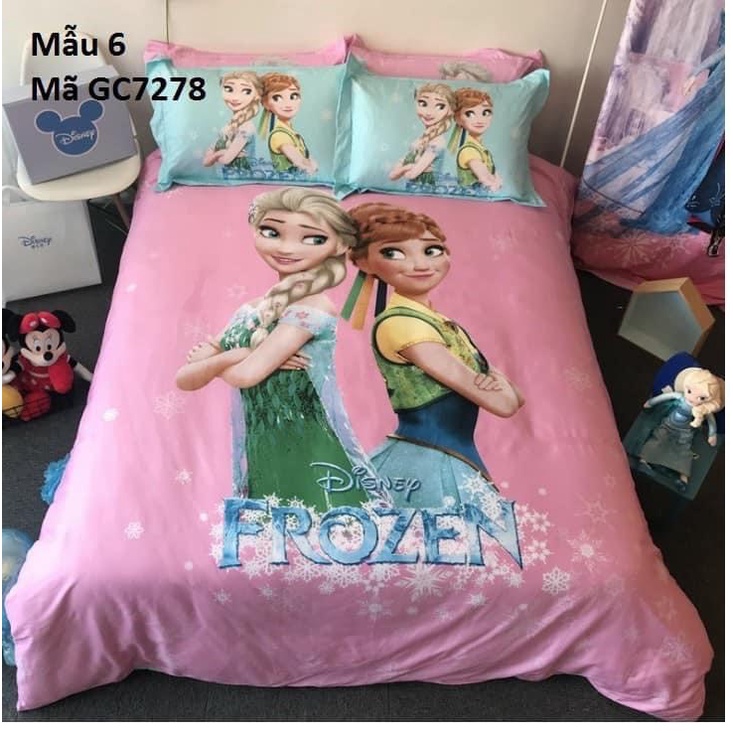 GC7278 Bộ chăn ga gối cho Gường trẻ em 1.2m, 1.3m Cotton 100% hình Công chúa Elsa, Người nhện, Micky hàng nhập