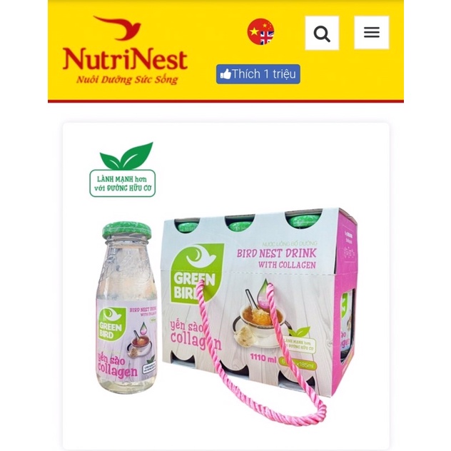 Lốc Green Bird - Nước Uống Bổ Dưỡng Yến Sào và Collagen - (6 chai*185ml)