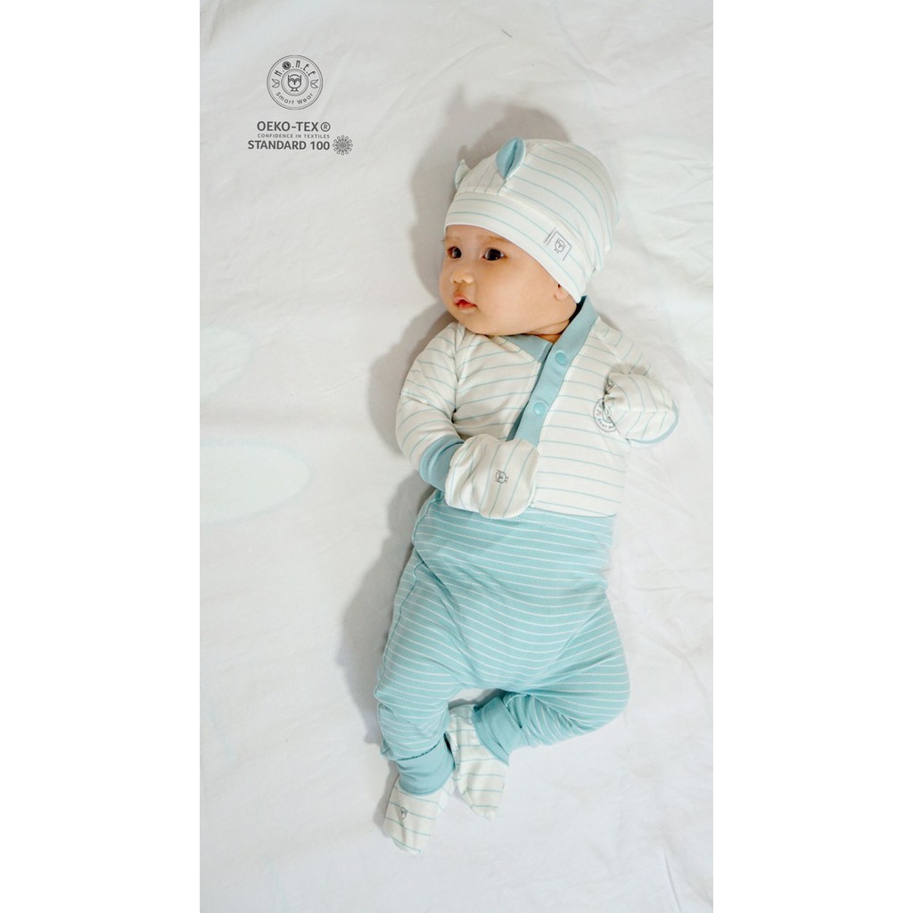 Bộ Hrnee sơ sinh Kimono Modal kẻ chéo, cài thẳng dài tay