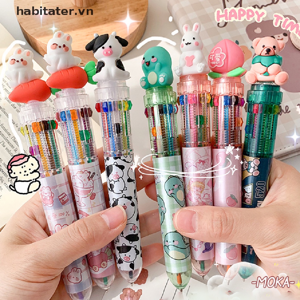1 Bút Bi 10 Màu Hình Động Vật Dễ Thương