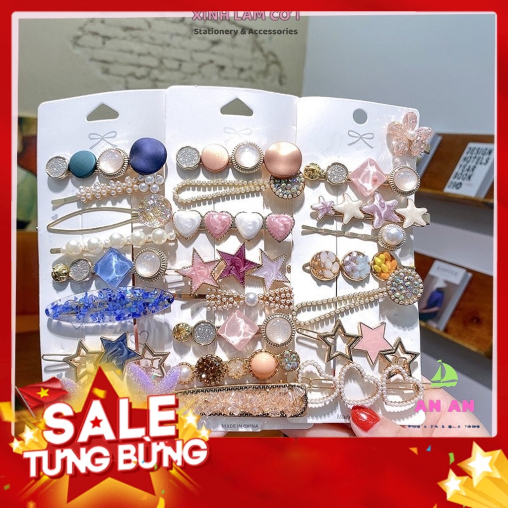 [SẴN KHO] Sét 8 món Ghim Kẹp tóc đính đá sang trọng, siêu dễ thương phong cách Hàn Quốc cho bạn nữ TO11-SET1