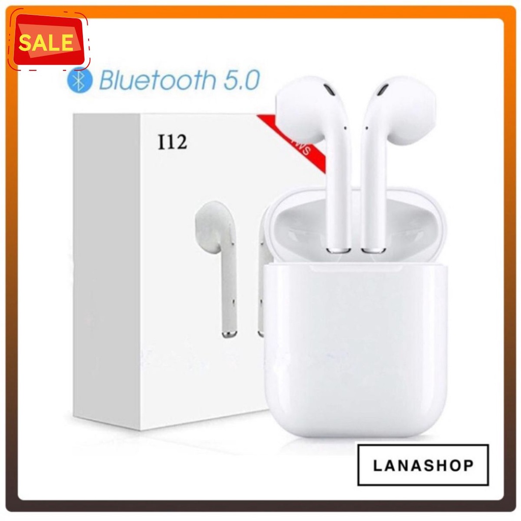 Tai Nghe Bluetooth Không Dây 5.0 i12 TWS - Cảm Biến Vân Tay, Chất Âm Êm, Trong Trẻo Thời Lương Pin Tốt, Sang Trọng