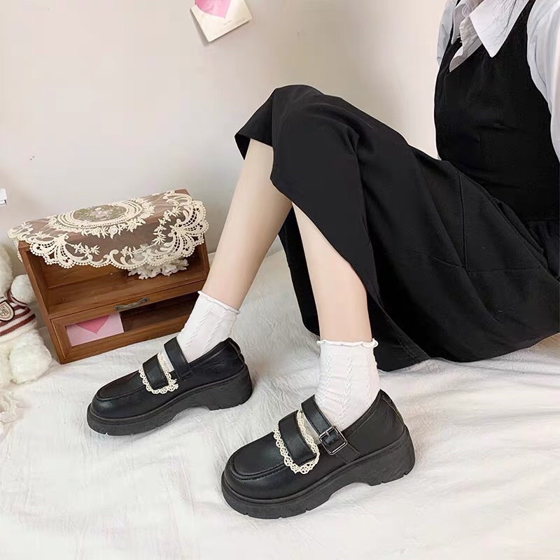 Giày búp bê nữ lolita giá rẻ đẹp đế cao cổ thấp 5cm Hàn Quốc cao cấp HARINA GD005