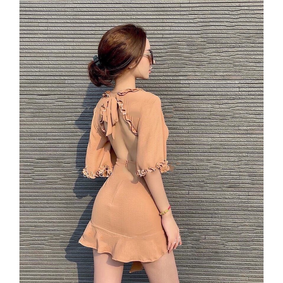 Đầm nữ dự tiệc hở lưng thời trang vải đũi cao cấp | BigBuy360 - bigbuy360.vn