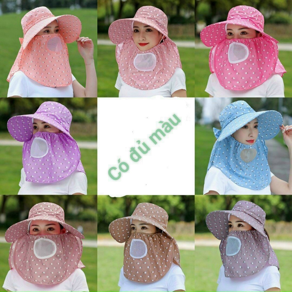 Mũ Rộng Vành Nữ Che Nắng Kèm Khẩu Trang Jussy Fashion Kiểu Dáng Mũ Chống Nắng Che Full Mặt Và Cổ Chất Vải Thoáng Mát