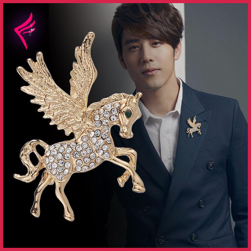 Ghim cài áo Vest nam Lapel Pin thời trang hình Con Kỳ Lân Unicorn đính hạt đá GH-272 {Phụ kiện Vest