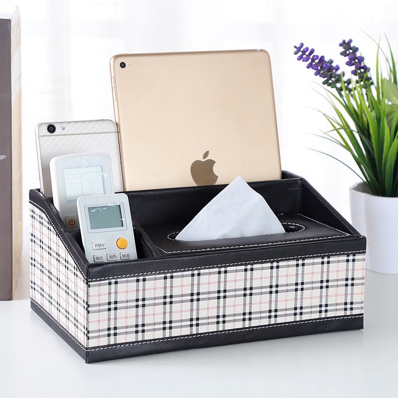 Hộp đựng khăn giấy để bàn, hộp đựng đồ đa năng thiết kế nhiều ngăn sang trọng