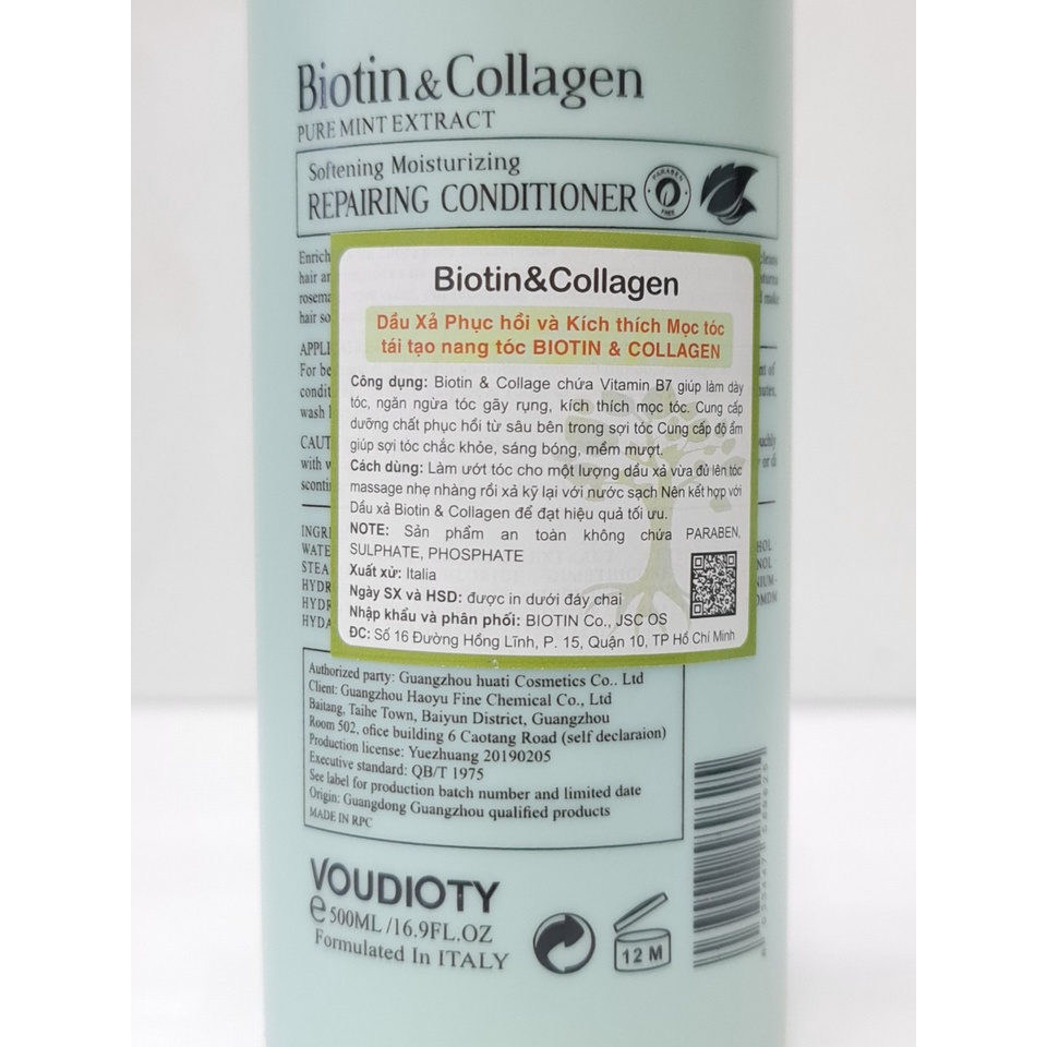 Combo Dầu Gội Và Dầu Xả Cho Tóc Gàu Biotin Collagen Phục Hồi Kích Thích Mọc Tóc 500ml x2 Màu Xanh Dương