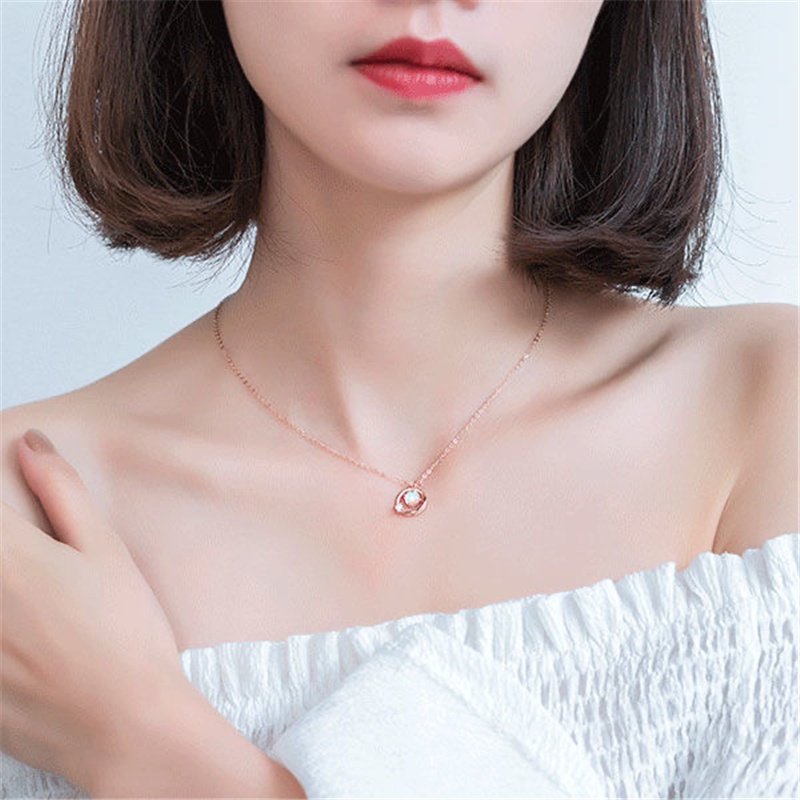Vòng cổ Bạc Mặt Hành Tinh Hồng Phong Cách Hàn Quốc Cho Nữ