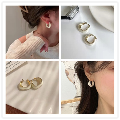 Cod Qipin Khuyên Tai Vòng Tròn Dày Trơn Mịn Thanh Lịch Thời Trang Hàn Quốc Cho Nữ