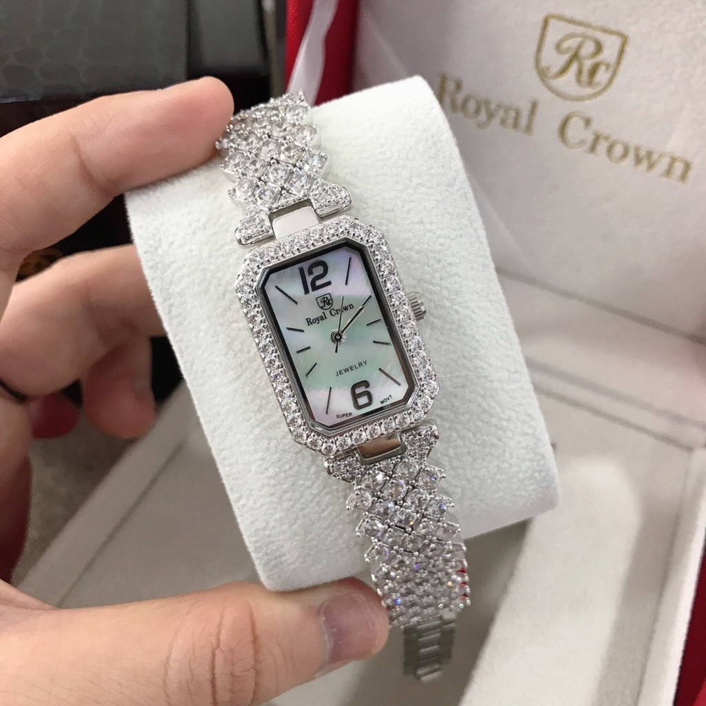 Đồng hồ nữ royal crown 6316 dây thép nạm đá , size 20x30mm , fullbox hãng