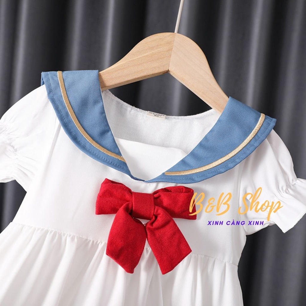 Đầm ThủyThủ Trẻ Em Cao Cấp Váy Thắt  Nơ Lai Bí Phong Cách Thanh Lịch Kiểu Pháp Cho Các Bé Gái Từ 2-8 Tuổi Bao Đổi Trả